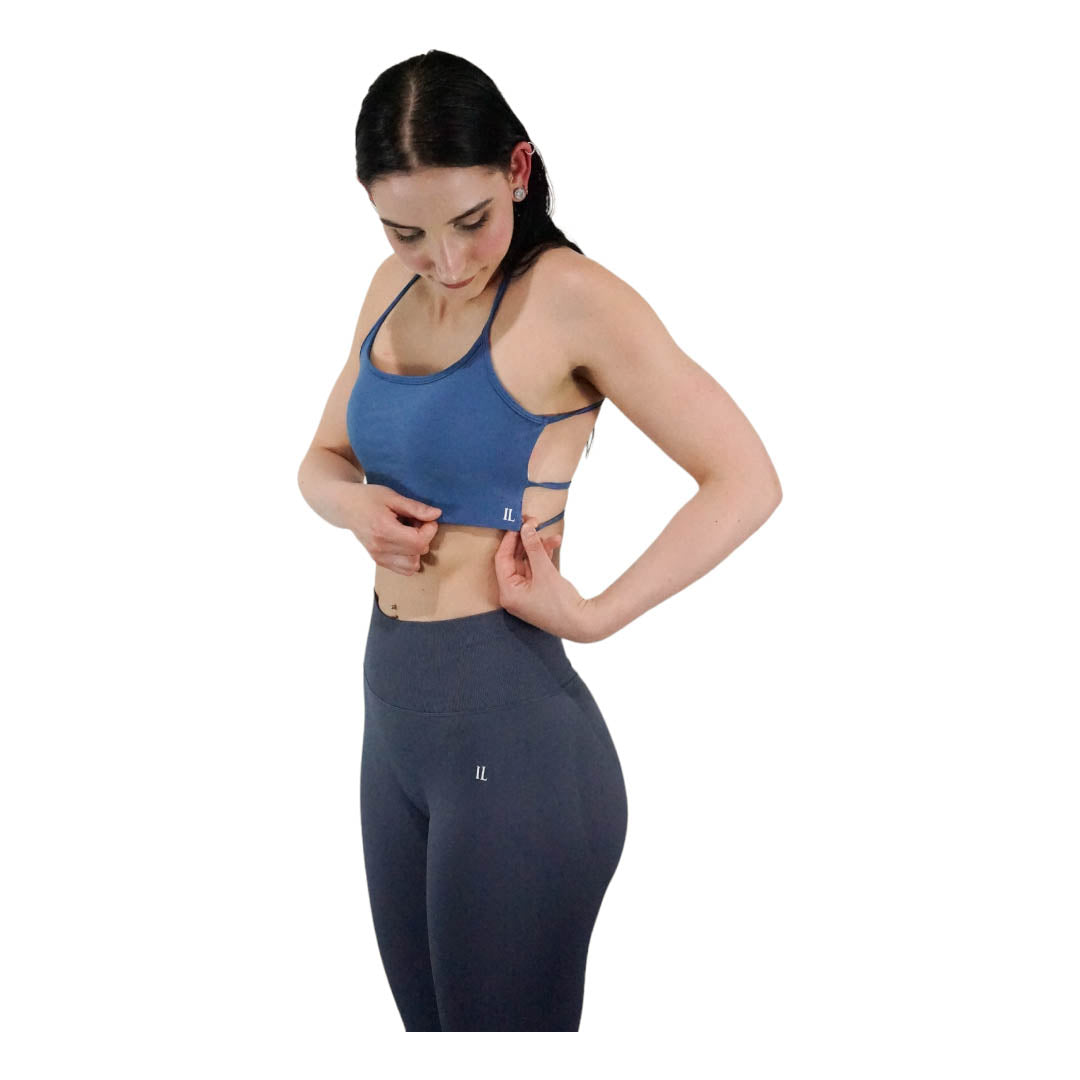 Criss-Cross Sports Bra in color Cobalt by Chandra Yoga & Active Wear