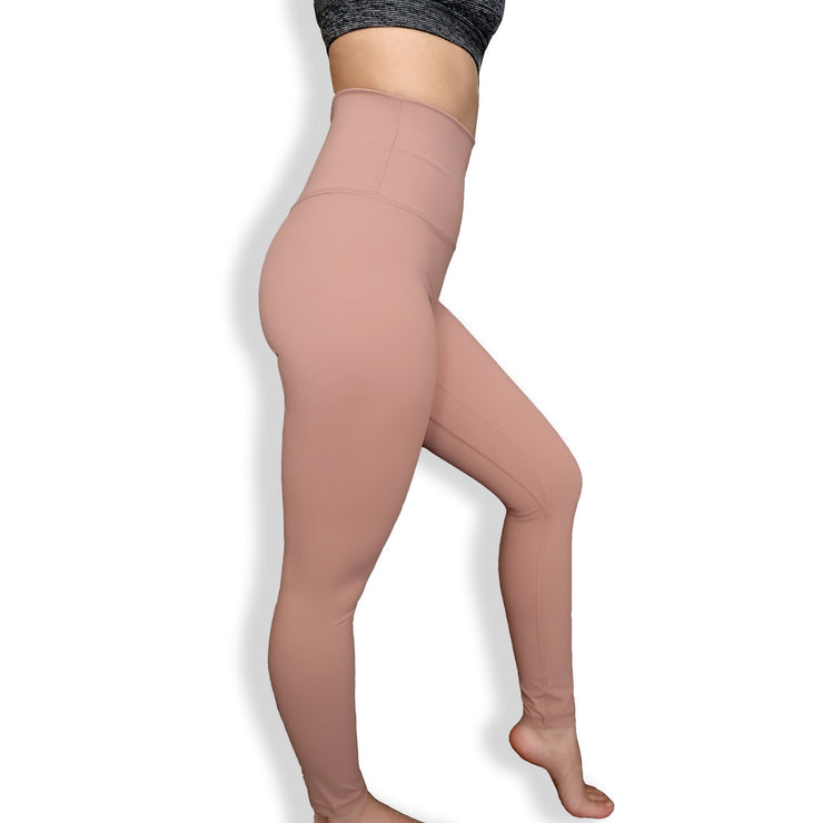 Pink leggings high waisted, compression fabric, premium quality, prevents see through